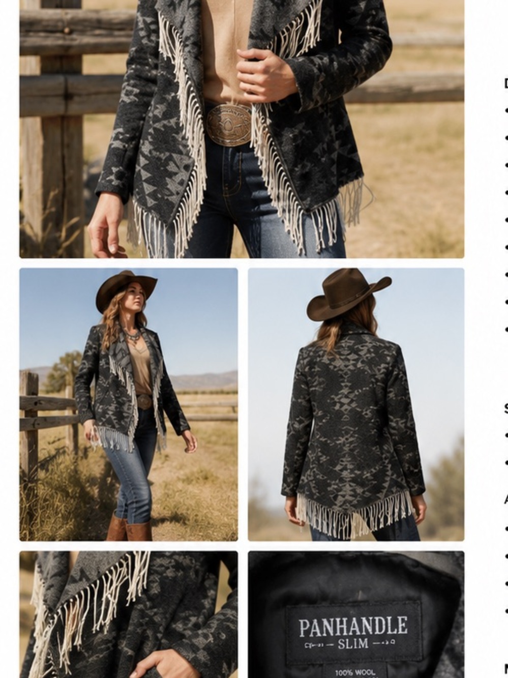 Panhandle Aztec Wool Fringe Jacket Western Boho Southwestern Med